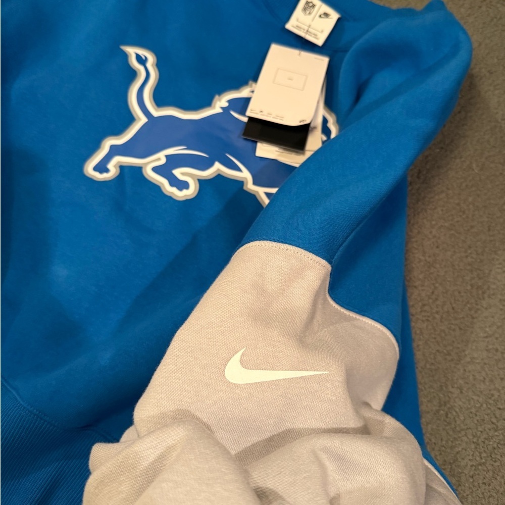 Detroit Lions Nike Blue Oversized Color-Block Pullover Sweatshirt Size Large - Picture 4 of 9